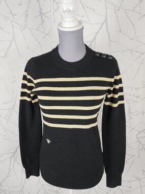 Dior D Uniforms Black Gold Stripe Wool Blend Crewneck Sweater